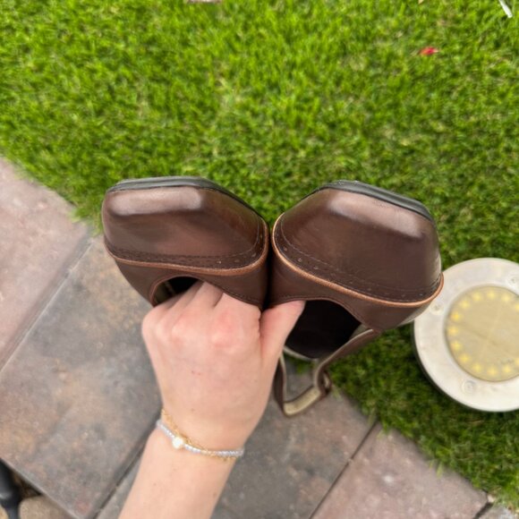 Ara Brown Leather Slingback Comfort Heels Cushioned Footbed Size 8 - Picture 5 of 8